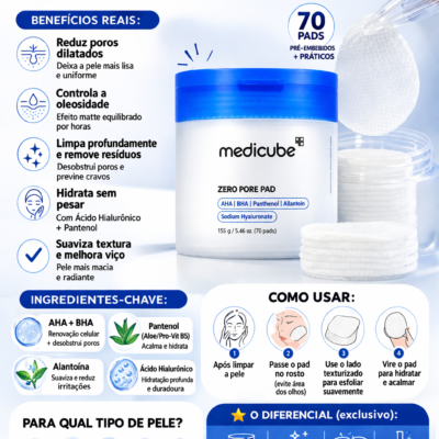 Almofadas Tônicas Medicube Zero Pore Pad 2.0 Para Poros dilatados  - 70 Unidades