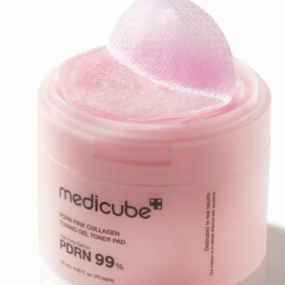 PDRN PINK COLLAGEN TONING GEL TONER PAD - ALMOFADAS COM PDRN E COLAGENO MEDICUBE - 70 PADS
