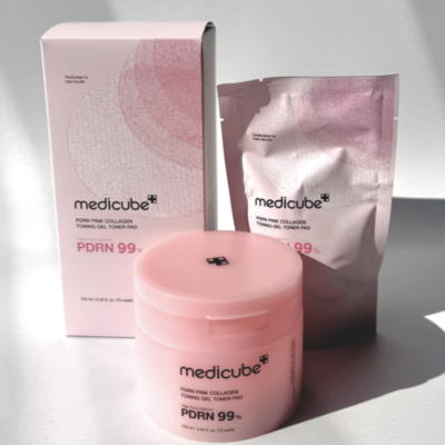 PDRN PINK COLLAGEN TONING GEL TONER PAD - ALMOFADAS COM PDRN E COLAGENO MEDICUBE - 70 PADS