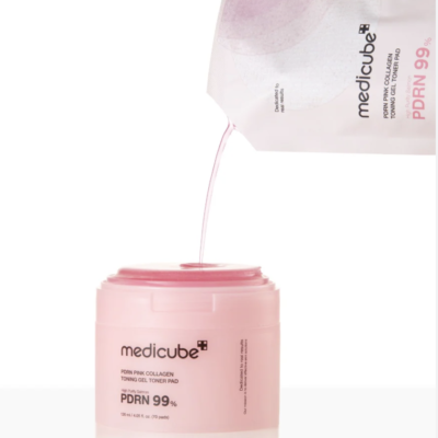 PDRN PINK COLLAGEN TONING GEL TONER PAD - ALMOFADAS COM PDRN E COLAGENO MEDICUBE - 70 PADS