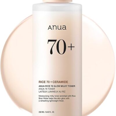 Tônico Facial Anua Rice 70+ Ceramide Glow Milky de 250 ml